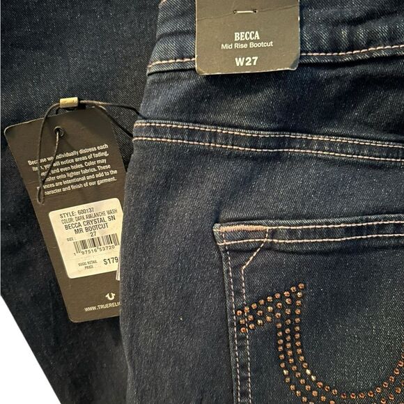 True Religion Becca Mid Rise Bootcut Jeans Crystal Embellished Size 27 - Picture 9 of 9